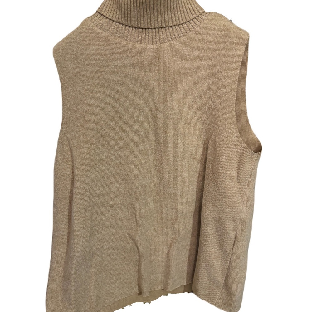 Women's Tan Turtleneck Sleeveless Top